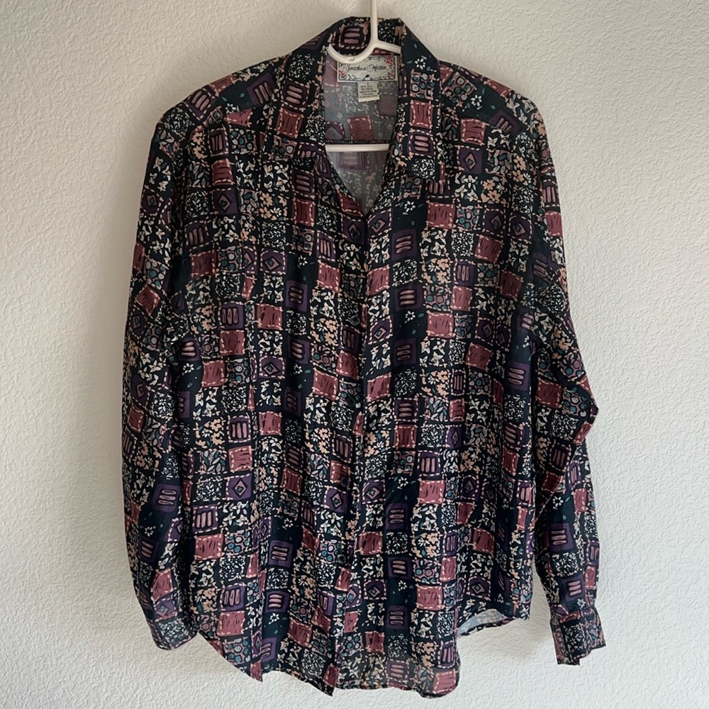 Jonathan Martin Womens Silk Floral Long Sleeve Shit size small